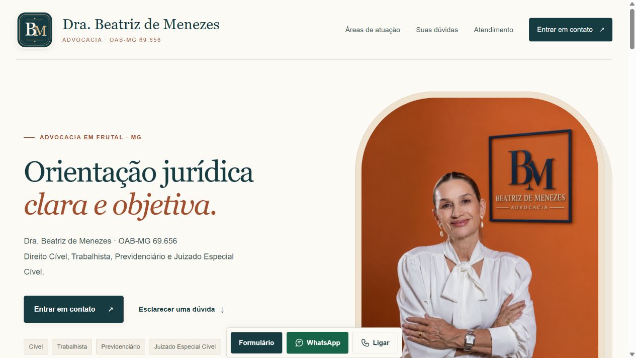 Captura do site Dra. Beatriz de Menezes — ver projeto e manual