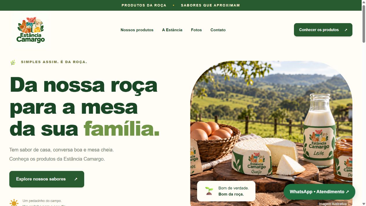 Captura do site Estância Camargo — ver projeto e manual